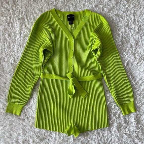 IVY PARK Pants - NWOT Adidas x IVY PARK Lime Green Ribbed Long Sleeve Playsuit Romper Size M